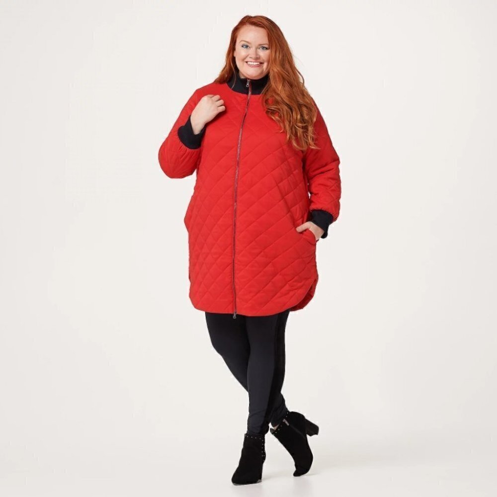 Denim & Co. Quilted Long Coat with Rib Trim